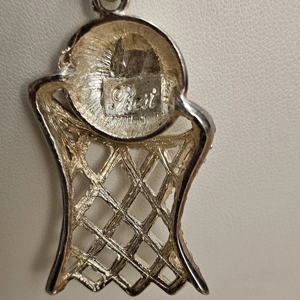Vintage Gold Plated Basketball Hoop Pendant Necklace.